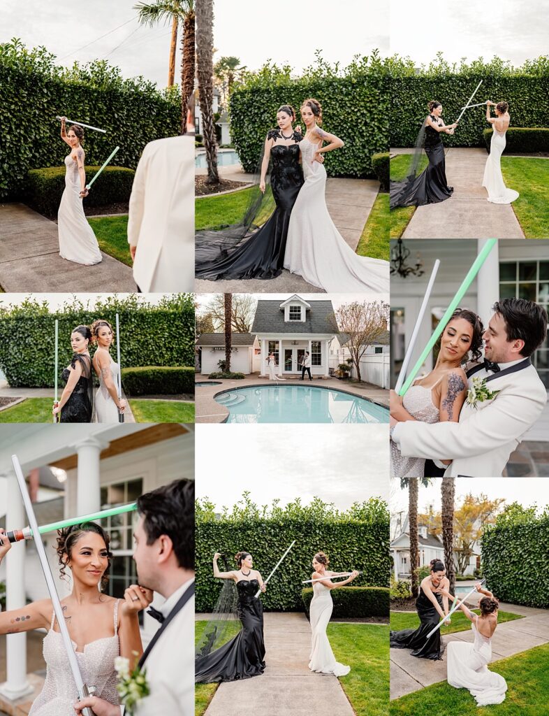 both brides having a lightsaber duel